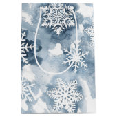 Winter Waterverf Navy White Snowflake Medium Cadeauzakje (Voorkant)