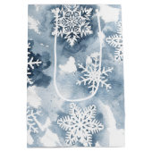 Winter Waterverf Navy White Snowflake Medium Cadeauzakje (Achterkant)