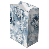 Winter Waterverf Navy White Snowflake Medium Cadeauzakje (Achterkant Gekanteld)