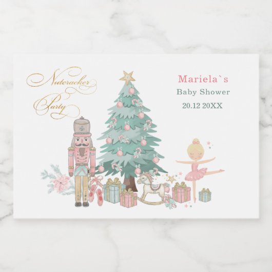 Winter Waterverf Notenkraker ballet Vrolijk Kerstf Sparkling Wijnetiket (Enkel label)