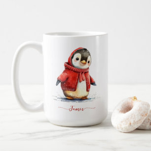 Winter Waterverf Penguin Gepersonaliseerde Kerst Koffiemok