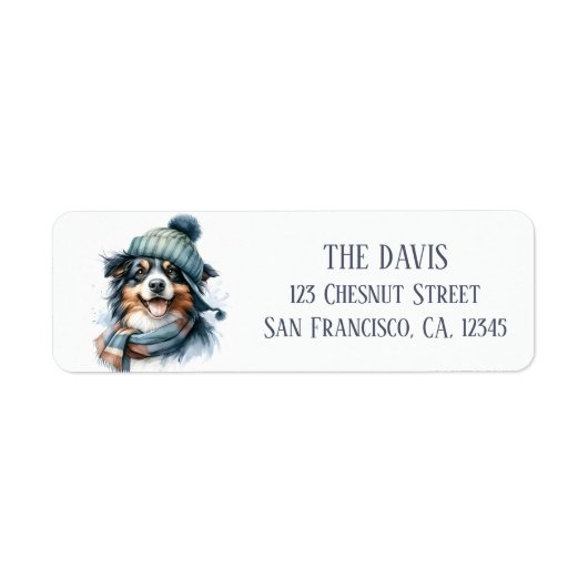 Winter Waterverf Pet Sjaal Australian Shepherd - Etiket (Voorkant)