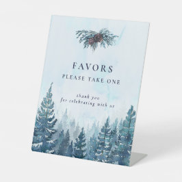 Winter Waterverf Pijnboom Bos Trouwgunsten Reclamebord Met Voetstuk