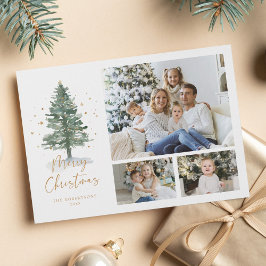Winter Waterverf Pine Christmas 3 Foto Feestdagenkaart