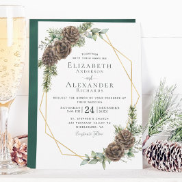 Winter Waterverf Pine Cone Greenery Wedding Kaart