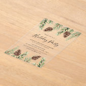 Winter Waterverf Pine Cone Holiday Acryl Uitnodigingen (Laagn)