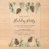 Winter Waterverf Pine Cone Holiday Acryl Uitnodigingen (Voorkant)
