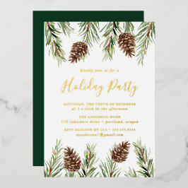 Winter Waterverf Pine Cone Holiday Folie Uitnodiging