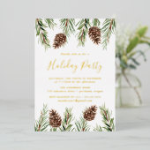 Winter Waterverf Pine Cone Holiday Folie Uitnodiging (Staand Voorkant)