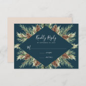 Winter Waterverf Pine Cone Lijst Bruiloft RSVP Informatiekaartje (Voorkant / Achterkant)