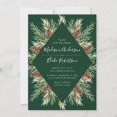 Winter Waterverf Pine Cone Lijst Green Wedding Kaart (Voorkant)
