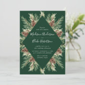 Winter Waterverf Pine Cone Lijst Green Wedding Kaart (Staand voorkant)