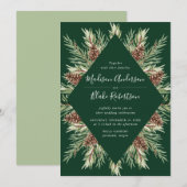 Winter Waterverf Pine Cone Lijst Green Wedding Kaart (Voorkant / Achterkant)