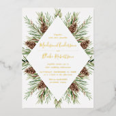 Winter Waterverf Pine Cone Lijst Weddenschap Folie Uitnodiging (Voorkant)