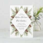 Winter Waterverf Pine Cone Lijst Weddenschap Kaart (Staand voorkant)