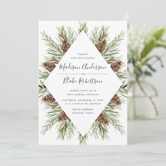 Winter Waterverf Pine Cone Lijst Weddenschap Kaart (Staand voorkant)