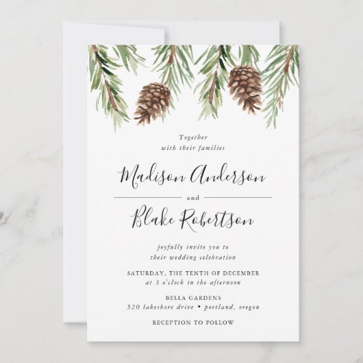 Winter Waterverf Pine Cone Wedding Kaart (Voorkant)