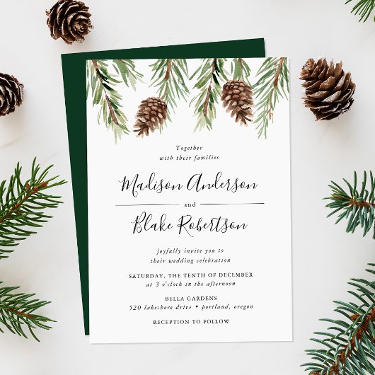 Winter Waterverf Pine Cone Wedding Kaart