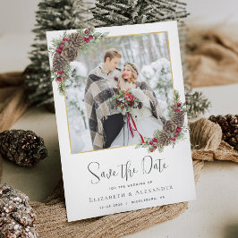 Winter Waterverf Pine Kerstmis Bruiloft Foto Save The Date