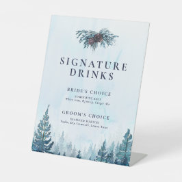 Winter Waterverf Pine Tree Forest Signature Drink Reclamebord Met Voetstuk