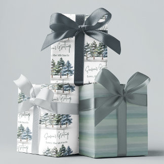 Winter Waterverf Pine Trees Custom Inpakpapier Vel