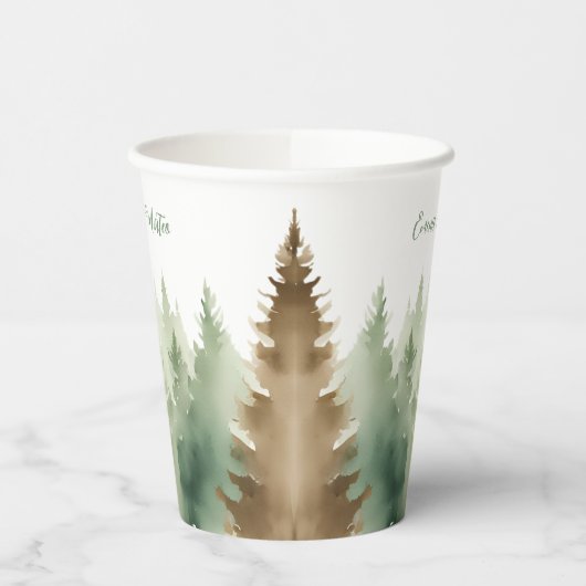 Winter Waterverf Pine Trees Forest Wedding Papieren Bekers (Links)