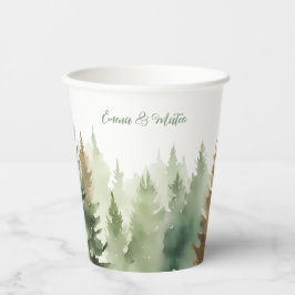 Winter Waterverf Pine Trees Forest Wedding Papieren Bekers