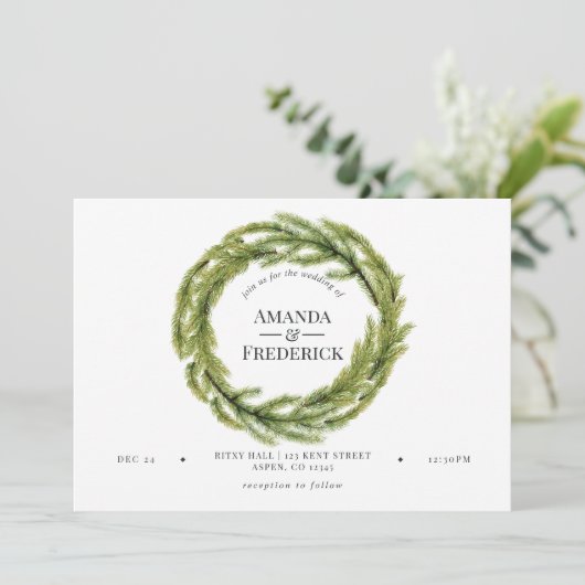 Winter Waterverf Pine Weddenschap Kaart (Staand voorkant)