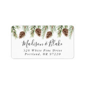 Winter Waterverf Pinecone Return Address Etiket (Voorkant)