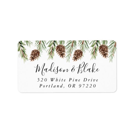 Winter Waterverf Pinecone Return Address Etiket (Voorkant)