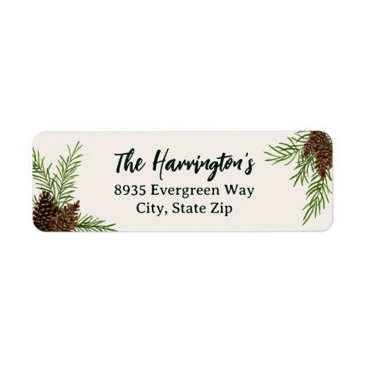 Winter Waterverf Pinecone Vakantie Retour Adres Etiket (Voorkant)