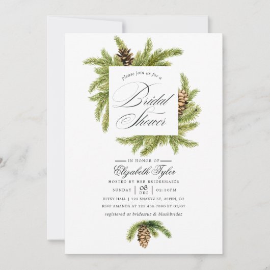 Winter Waterverf Pines Bridal Shower Kaart (Voorkant)