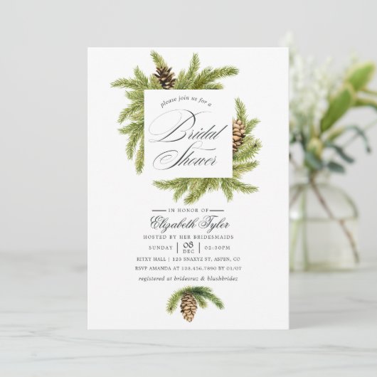 Winter Waterverf Pines Bridal Shower Kaart (Staand voorkant)