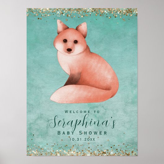Winter Waterverf Red Fox Baby shower Poster (Voorkant)