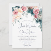 Winter Waterverf Roze Blauw Geel Bloemen Bruiloft Kaart (Voorkant)