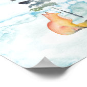 Winter Waterverf Scene Red Fox Tekening Poster (Hoek)