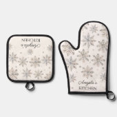 Winter Waterverf sneeuwvlokken monogram Ovenwant & Pannenlap Set (Voorkant)