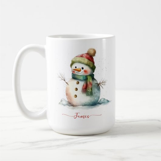 Winter Waterverf Snowman gepersonaliseerde kerst Koffiemok (Links)