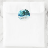 Winter Waterverf Snowy Forest Pine Trees Wedding Ronde Sticker (Tas)