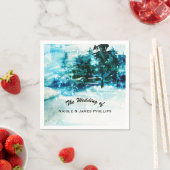 Winter Waterverf Snowy Forest Pine Trees Wedding Servetten (Insitu)
