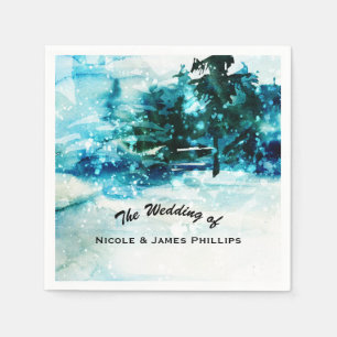 Winter Waterverf Snowy Forest Pine Trees Wedding Servetten