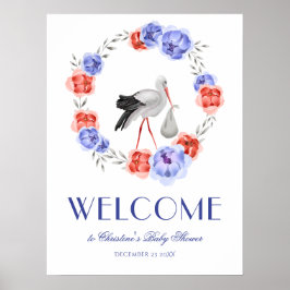 Winter Waterverf Stork Welcome Baby shower Poster