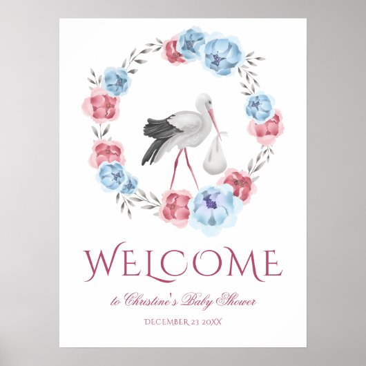Winter Waterverf Stork Welcome Baby shower Poster (Voorkant)