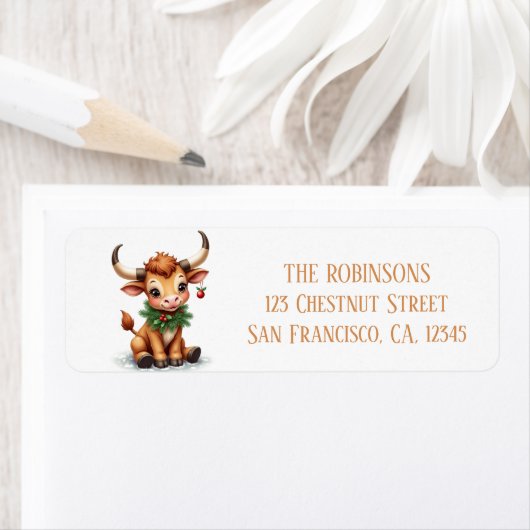 Winter Waterverf Texas Longhorn Calf Garland Etiket (Insitu)