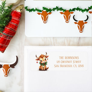 Winter Waterverf Texas Longhorn Calf Garland Etiket