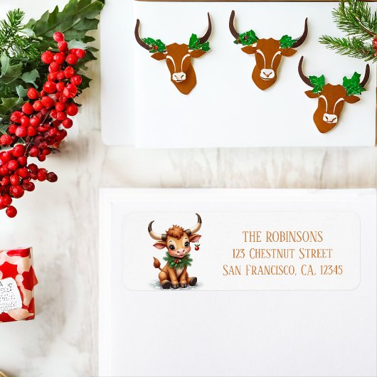 Winter Waterverf Texas Longhorn Calf Garland Etiket