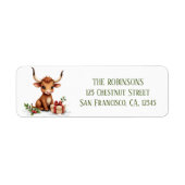 Winter Waterverf Texas Longhorn Kalf Gift Etiket (Voorkant)
