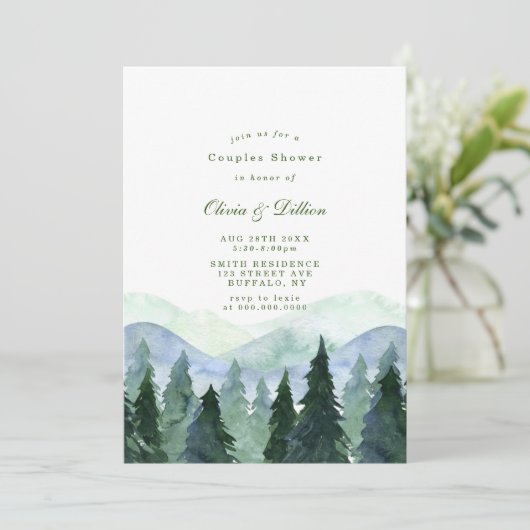 Winter Waterverf Trees Couples Shower Invites (Staand voorkant)