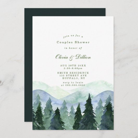Winter Waterverf Trees Couples Shower Invites (Voorkant / Achterkant)