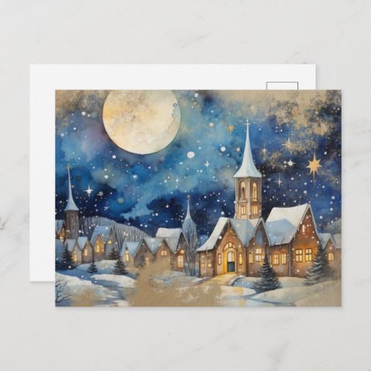  Winter Waterverf Village Briefkaart (Voorkant / Achterkant)